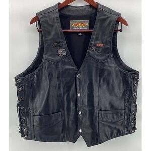 UNIK Leather Apparel Motorcycle Vest Mens Black 48 Sleeveless Biker Snaps